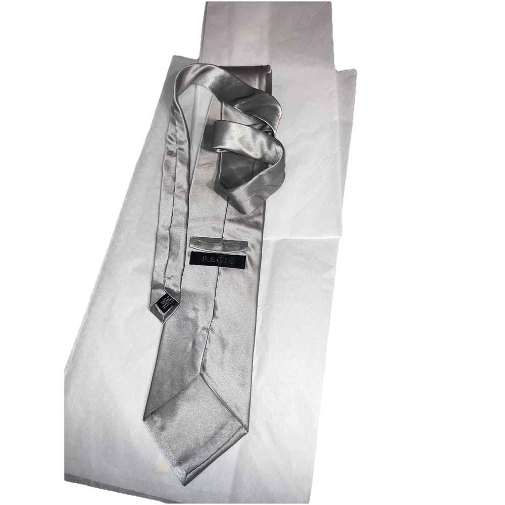 Regis Men's Silk‎ Satin Silver Traditional Wedding Event Formal Tie - Picture 2 of 7